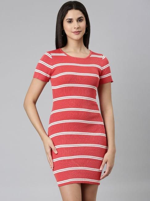 showoff pink striped bodycon dress