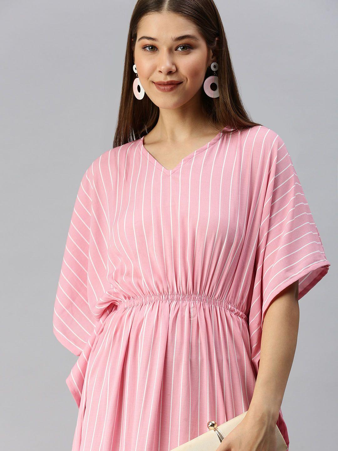 showoff pink striped georgette kaftan dress