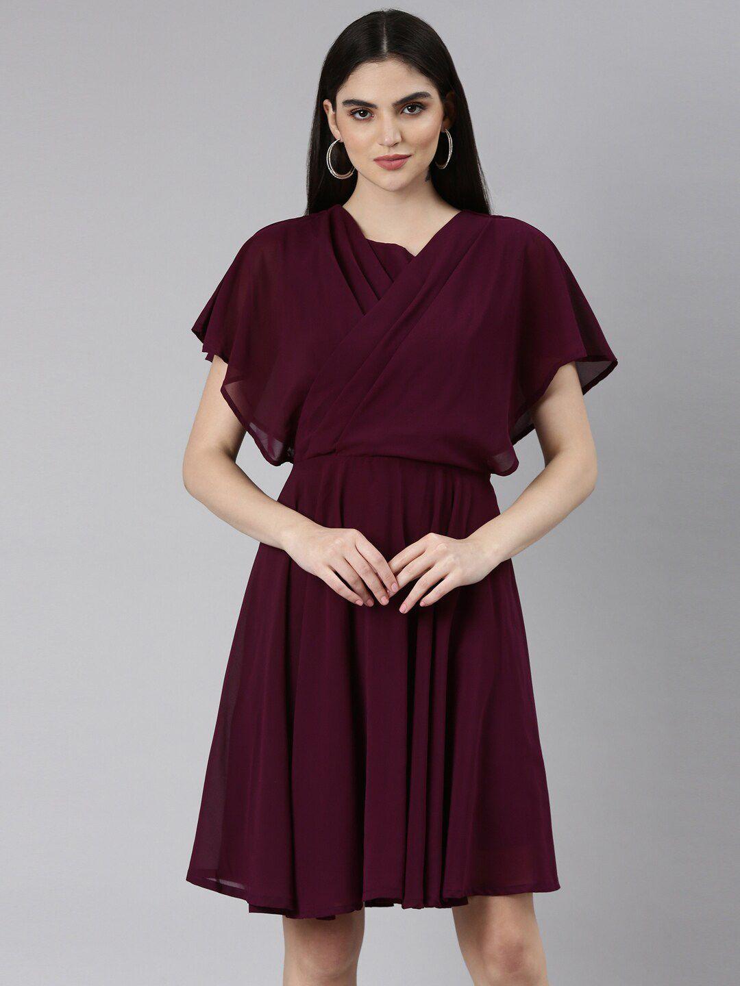 showoff pleated detailed flared sleeves fit & flare dress