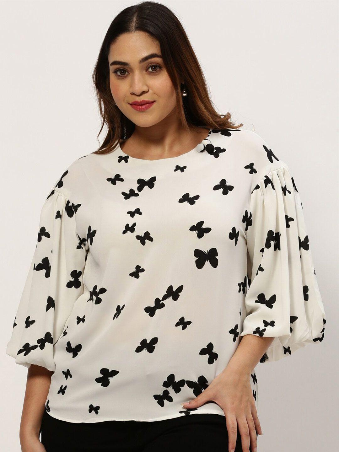 showoff plus conversational printed puff sleeve regular top