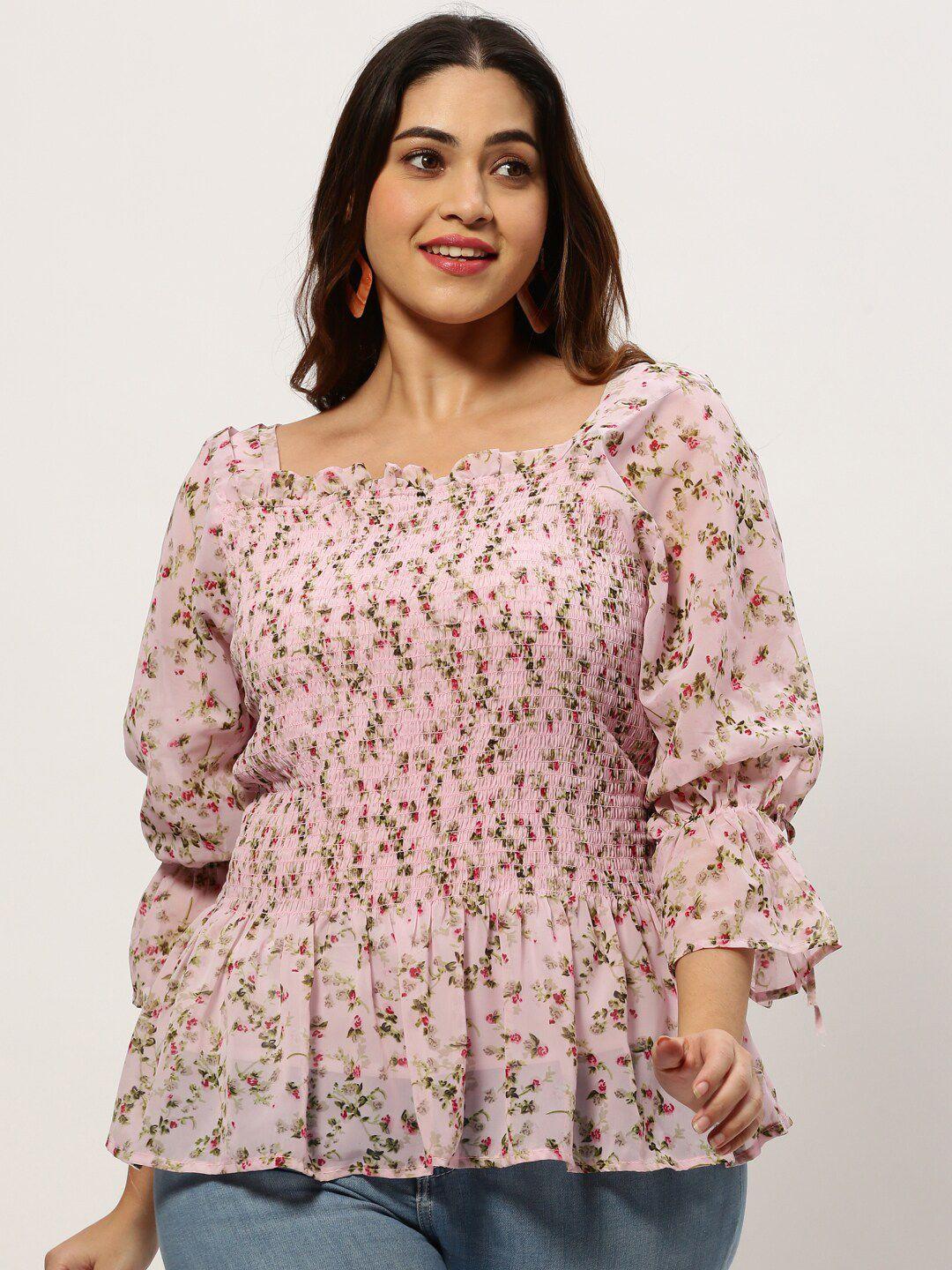 showoff plus floral printed bell sleeves smocked regular top