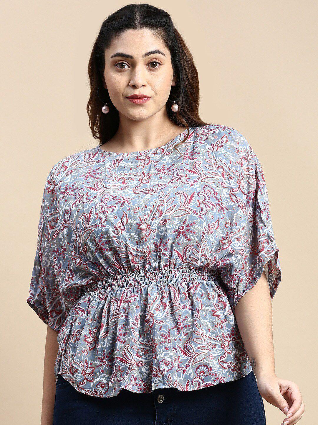 showoff plus floral printed cinched waist top