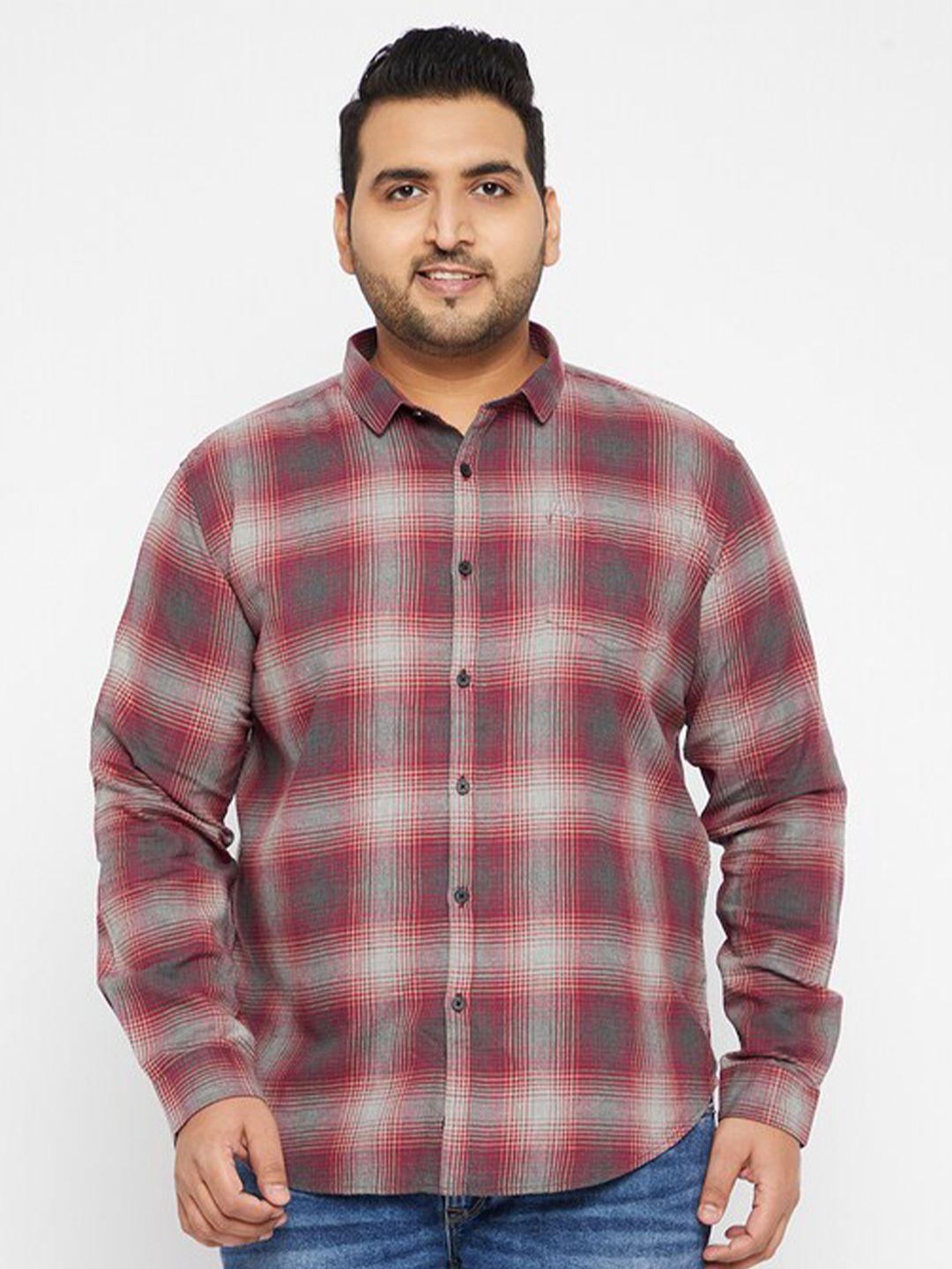 showoff plus men grey checked casual shirt