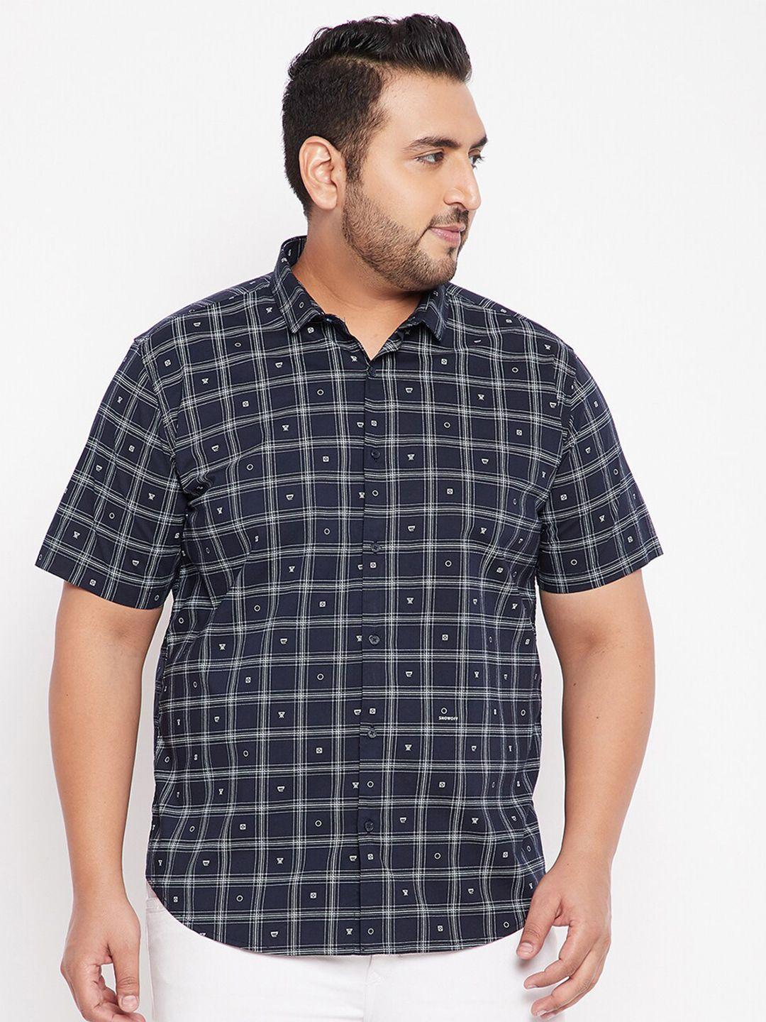 showoff plus men navy blue windowpane checks checked casual shirt