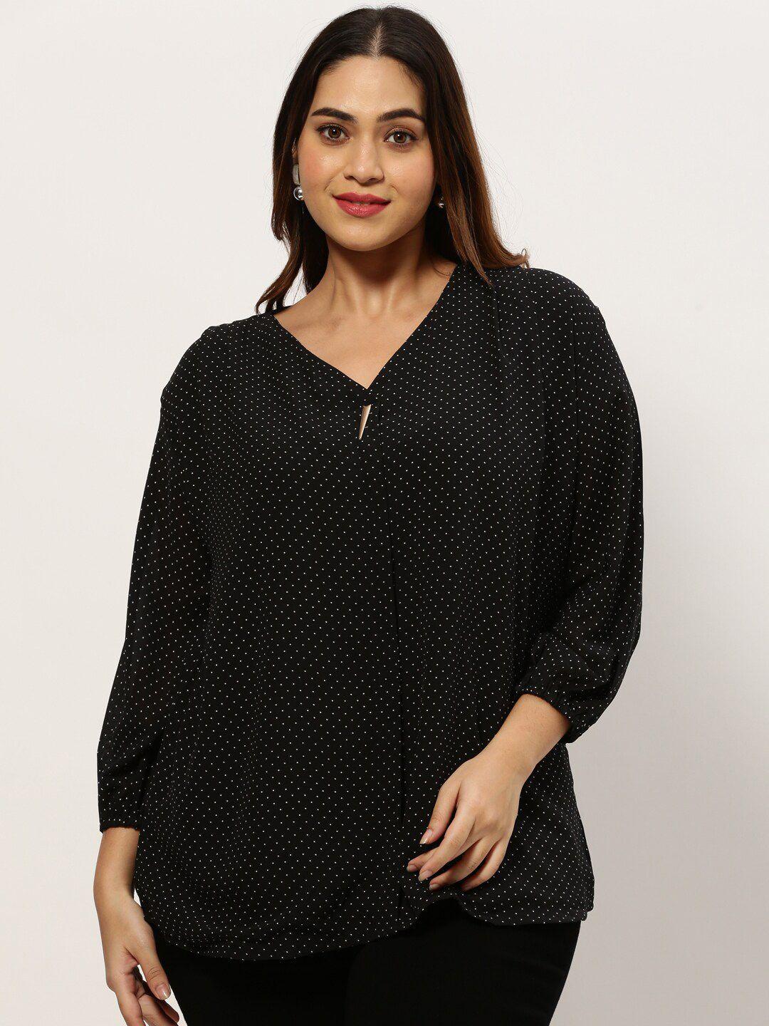 showoff plus polka dot printed v-neck a-line top