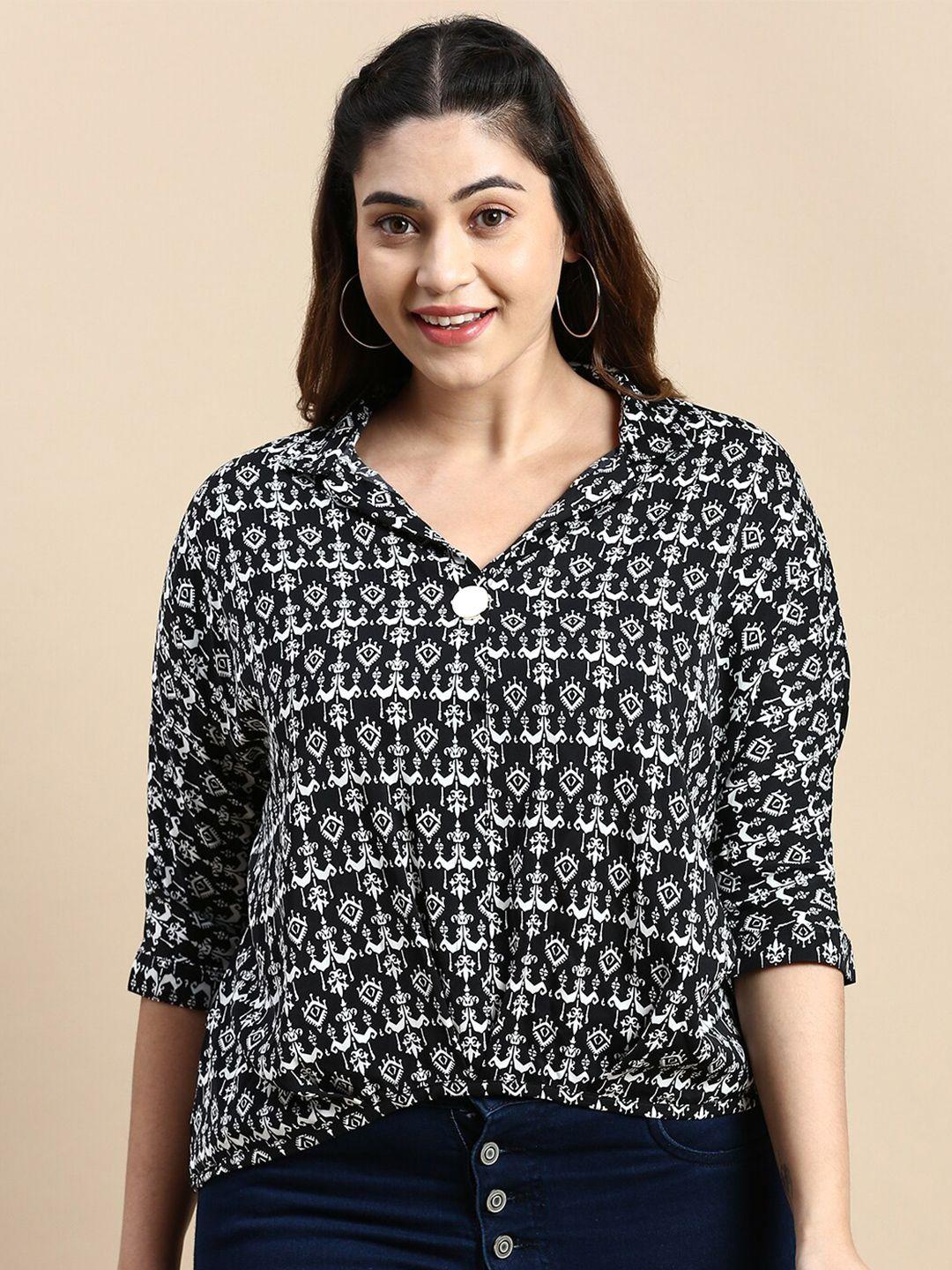 showoff plus print georgette shirt style top