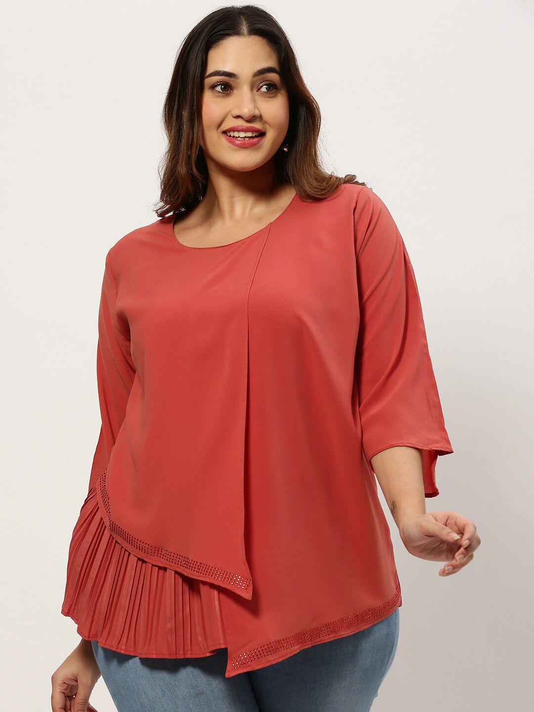 showoff plus round neck gathered or pleated regular top