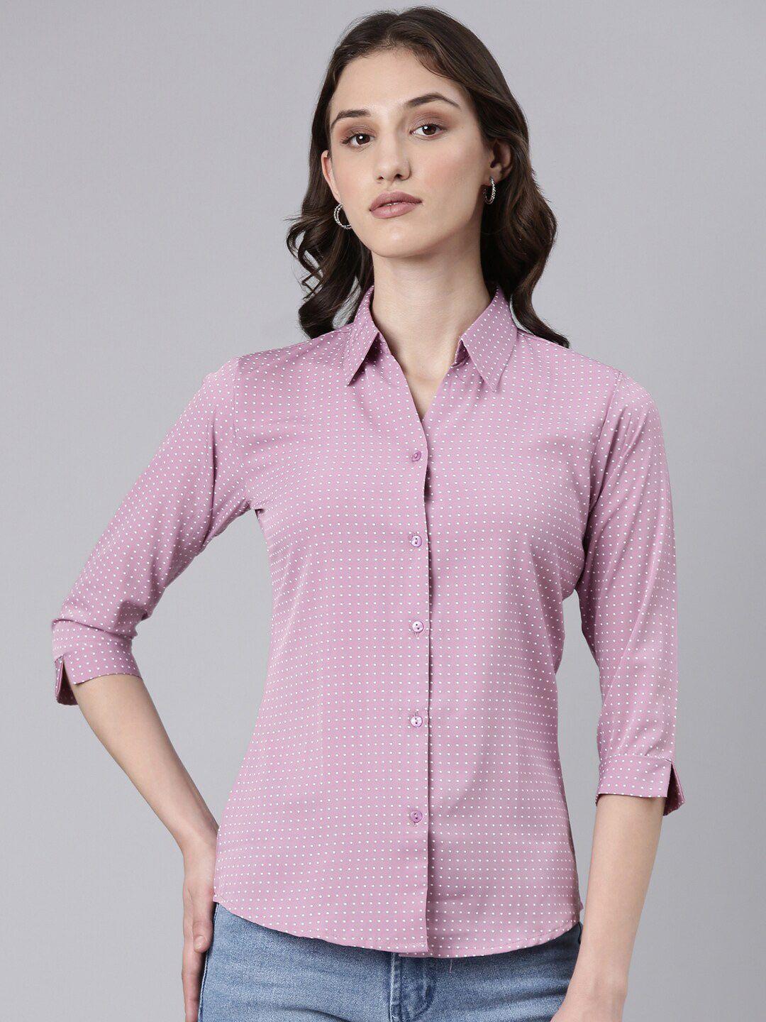 showoff polka dot printed slim fit opaque cotton casual shirt