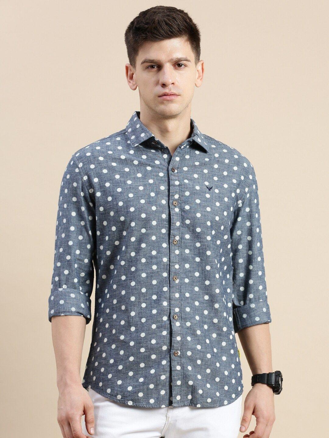showoff polka dot printed standard slim fit opaque cotton casual shirt