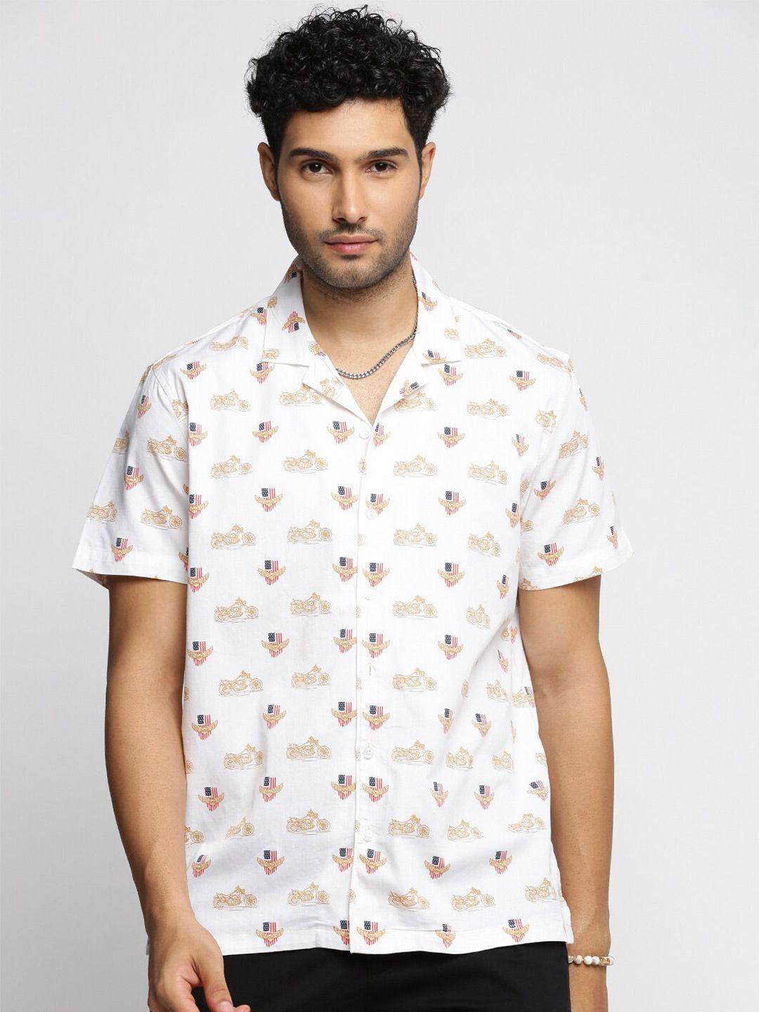 showoff premium conversational printed cuban collar short sleeves cotton casual shirt