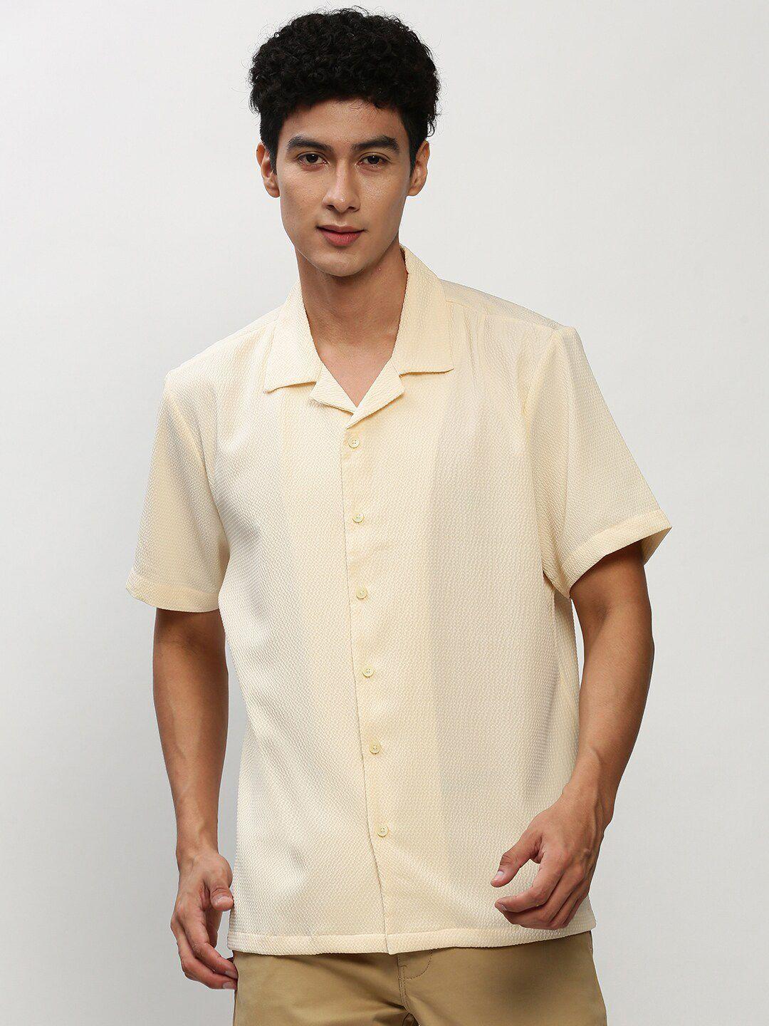 showoff premium cuban collar self design boxy casual shirt