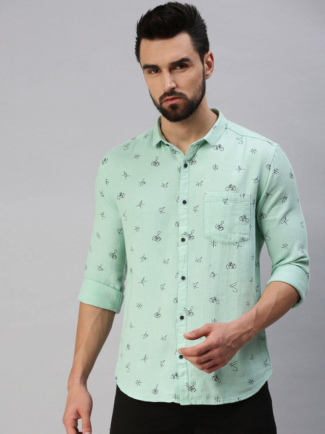 showoff premium fit conversational printed twill cotton casual shirt