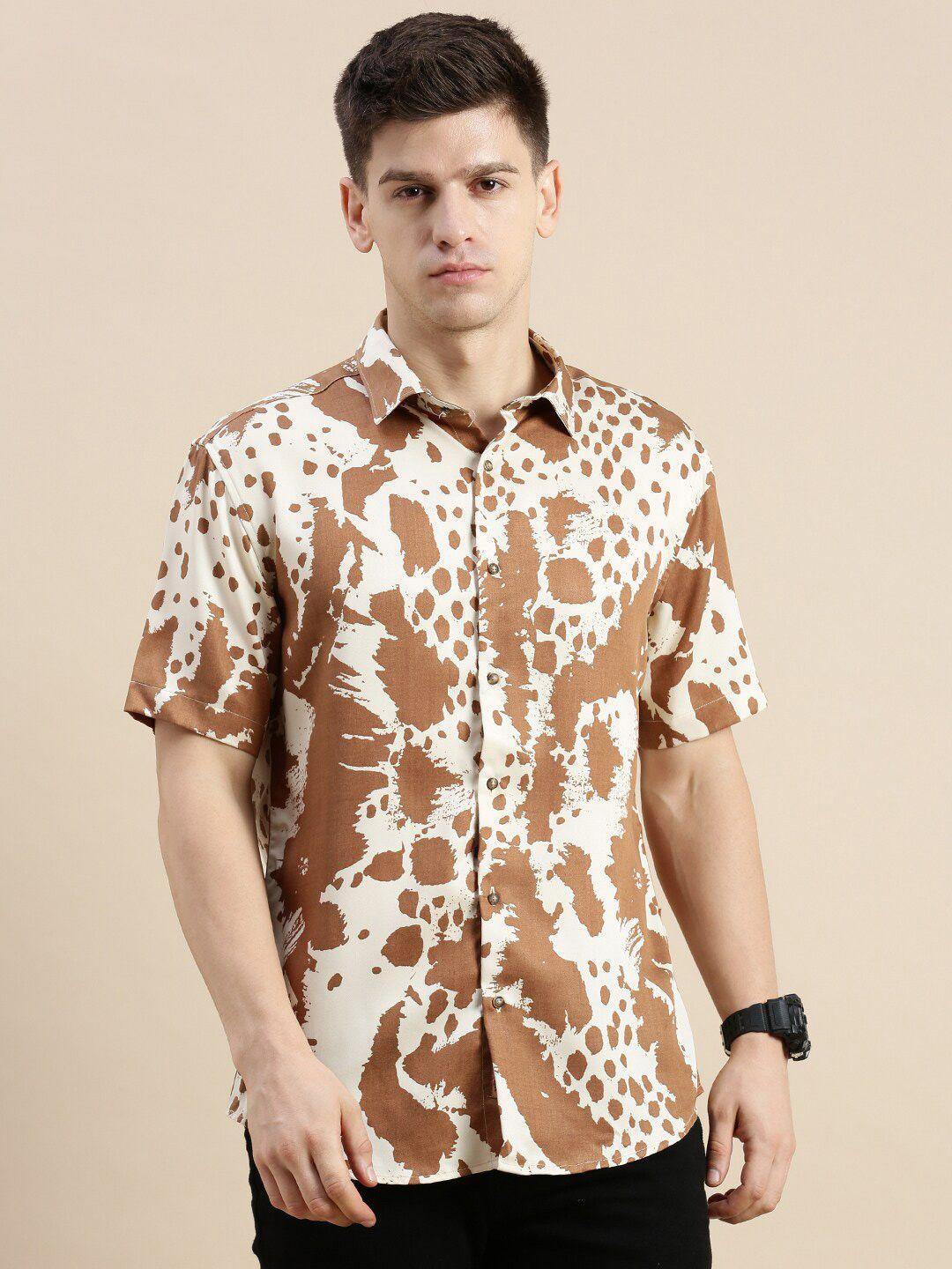 showoff premium slim fit abstract printed spread collar casual shirt