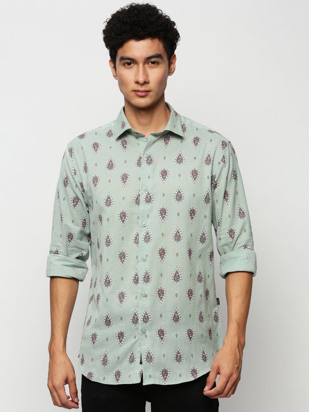 showoff premium slim fit conversational printed cotton linen casual shirt