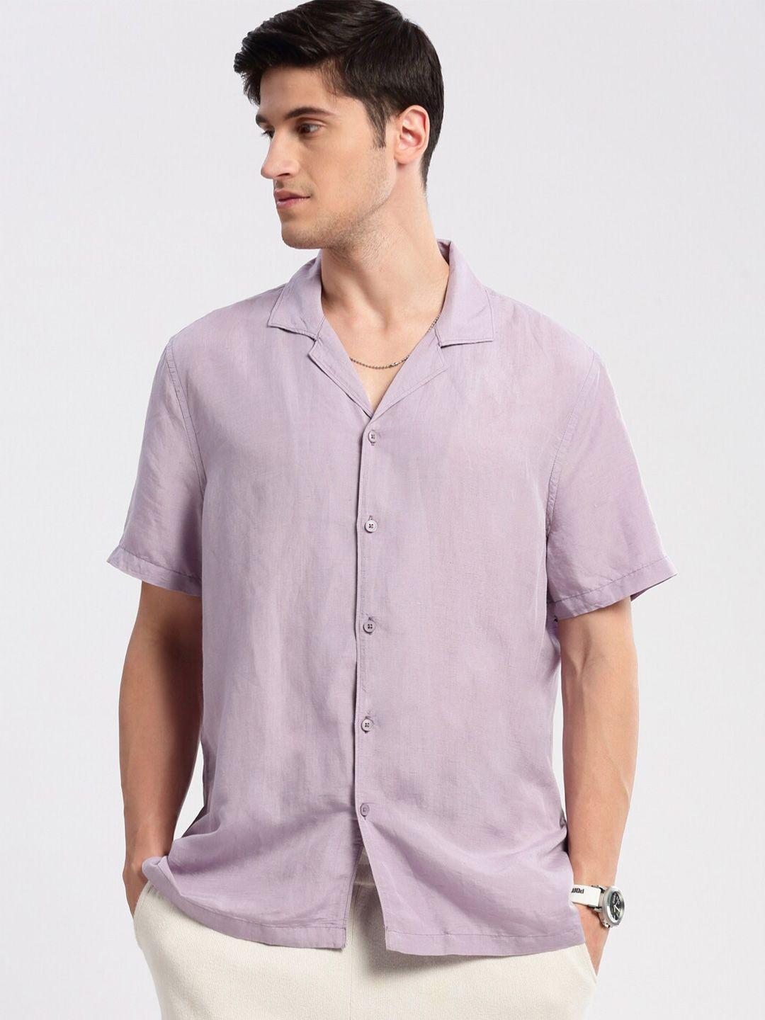 showoff premium slim fit cuban collar chambray cotton casual shirt