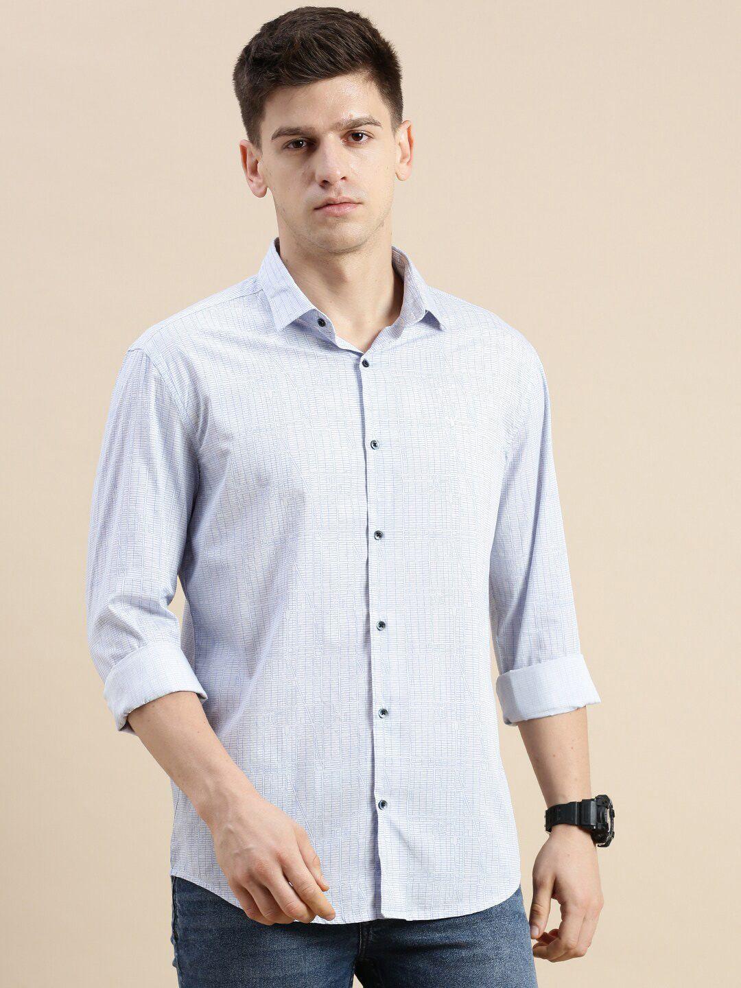 showoff premium slim fit geometric printed cotton casual shirt