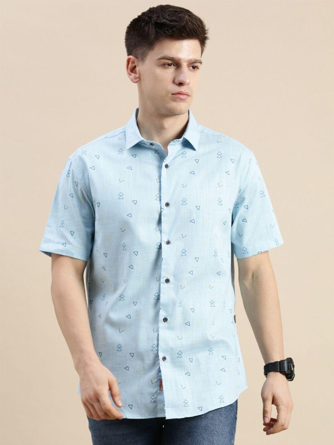 showoff premium slim fit geometric printed linen casual shirt