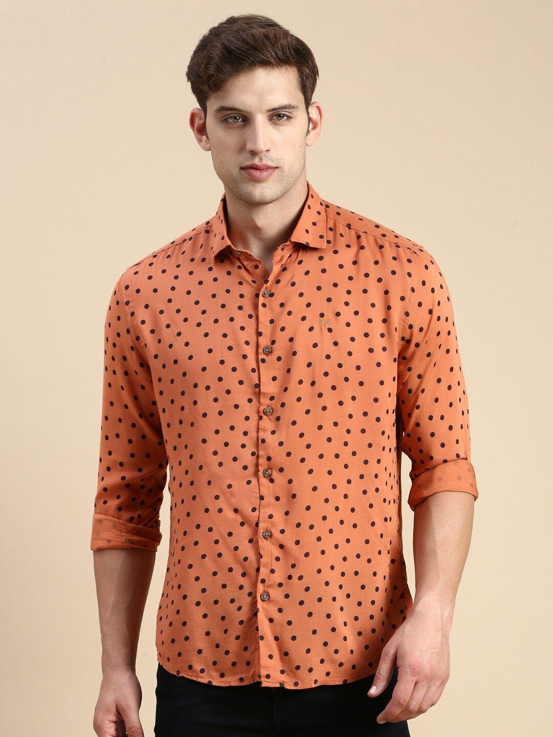 showoff premium slim fit opaque polka dot printed cotton casual shirt