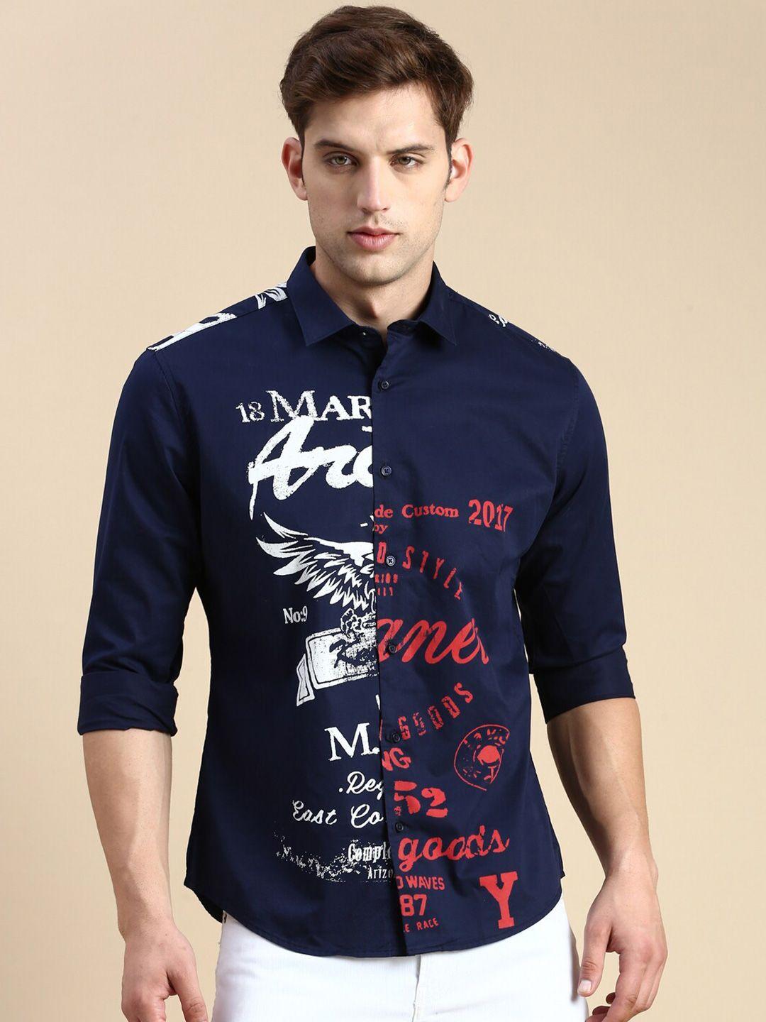 showoff premium slim fit opaque typography printed cotton casual shirt