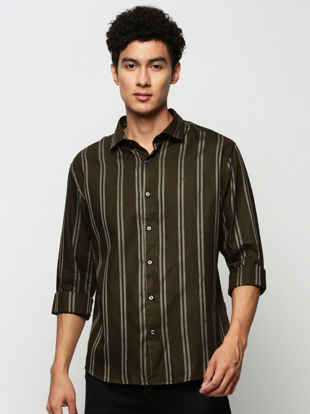 showoff premium slim fit striped cotton casual shirt