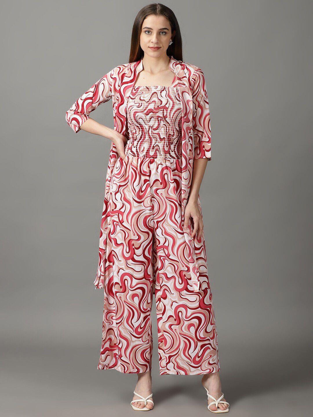 showoff printed basic jumpsuit with over coat