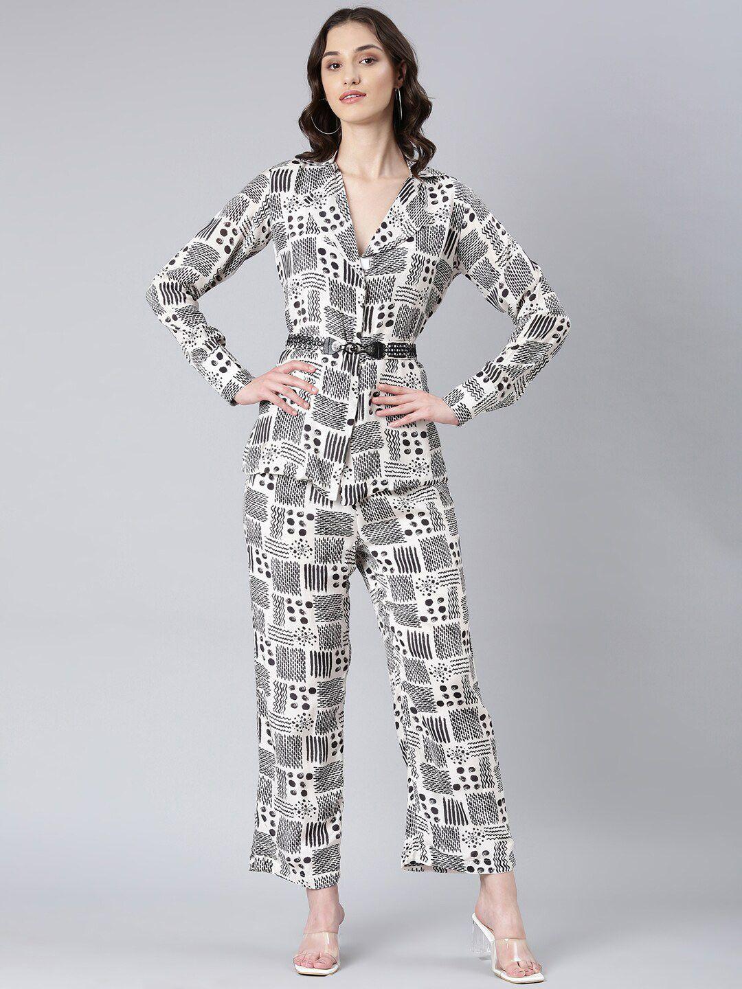 showoff printed shirt with trouser with belt