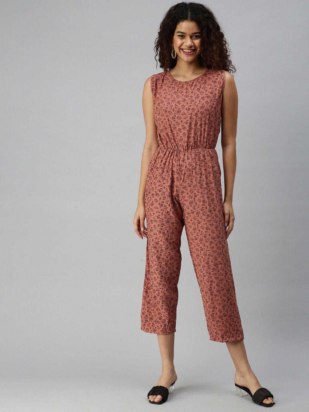 showoff printed sleeveless gathers basic jumpsuit