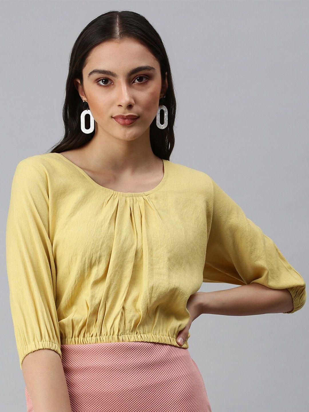 showoff puff sleeve styled back crop top