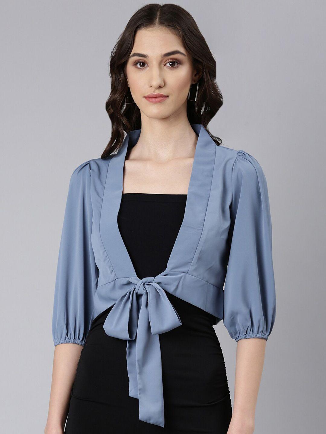 showoff puff sleeve tie up regular crop top