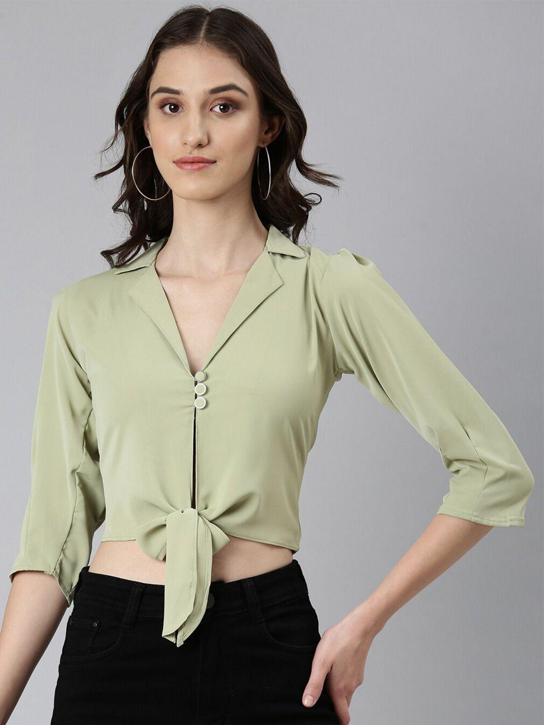 showoff puffed sleeves tie-ups shirt style crop top