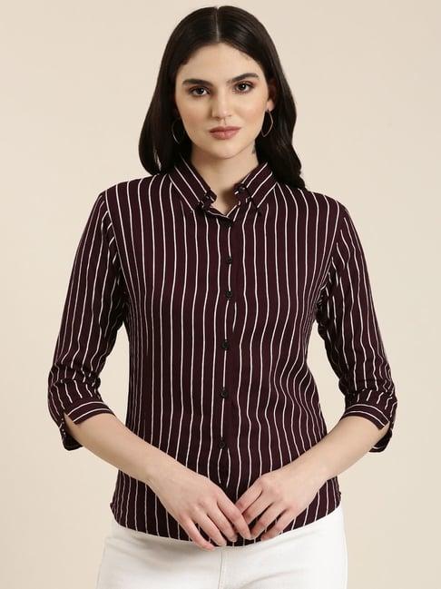 showoff purple cotton striped shirt