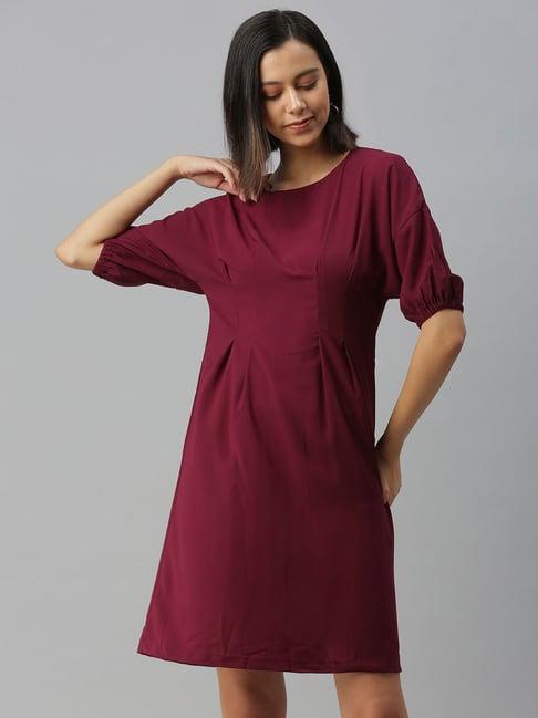 showoff purple crepe solid a line dress