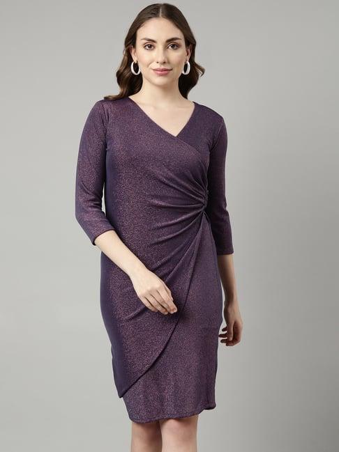 showoff purple textured wrap dress