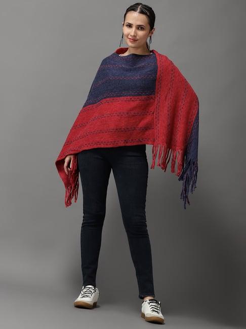 showoff red &blue wool poncho