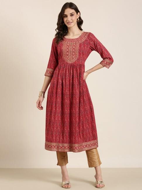 showoff red cotton printed kurta