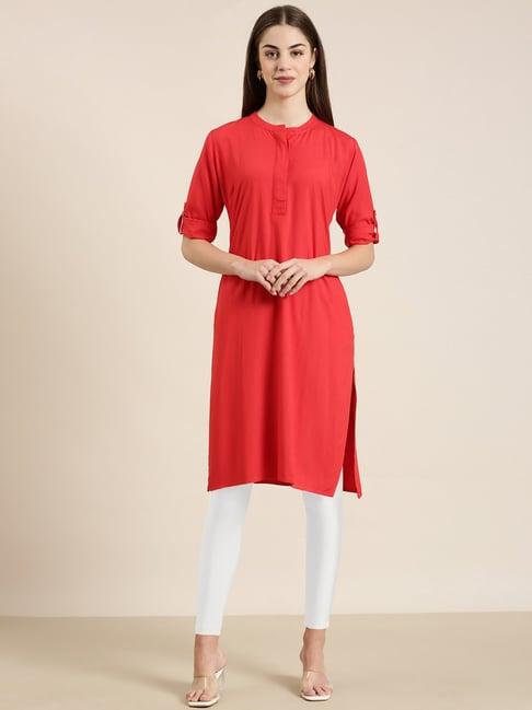 showoff red cotton regular fit kurta