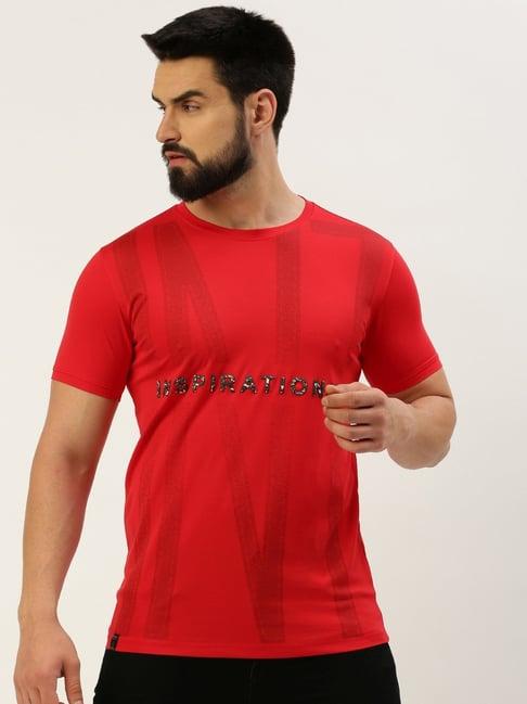 showoff red cotton slim fit printed t-shirt