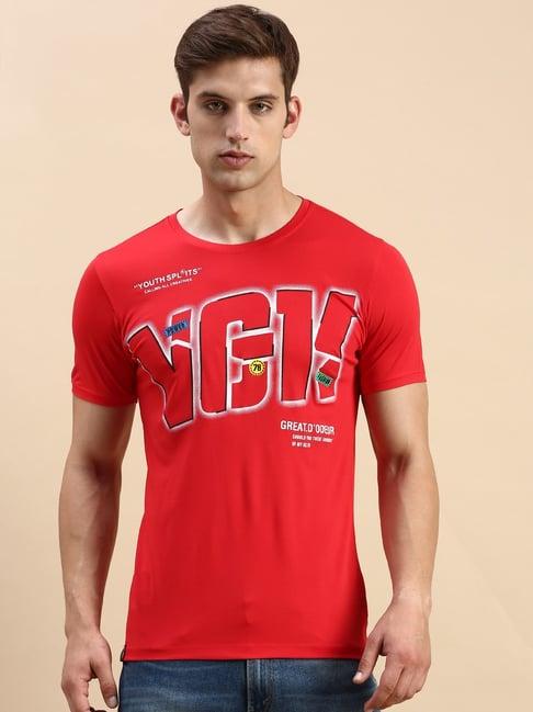 showoff red cotton slim fit printed t-shirt