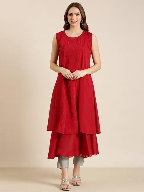 showoff red embellished kurta