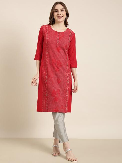 showoff red floral print kurta