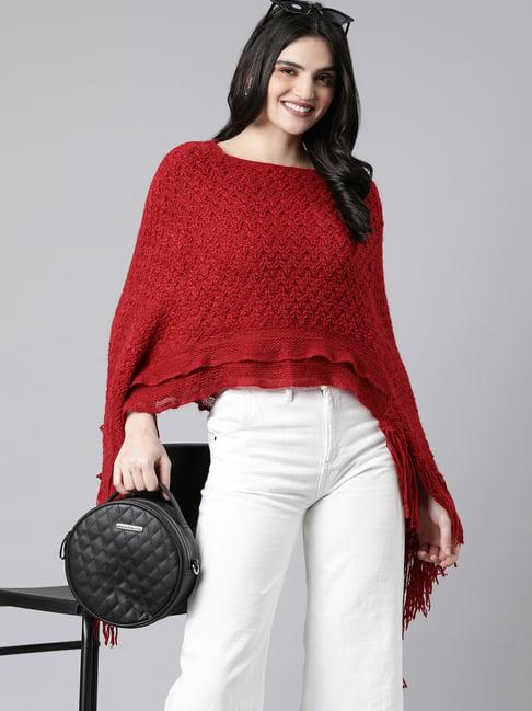 showoff red self design poncho