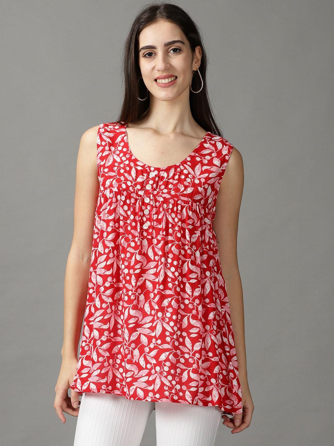 showoff red tropical print tropical top