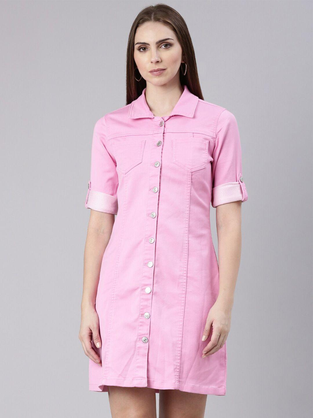 showoff roll up sleeves cotton shirt style dress