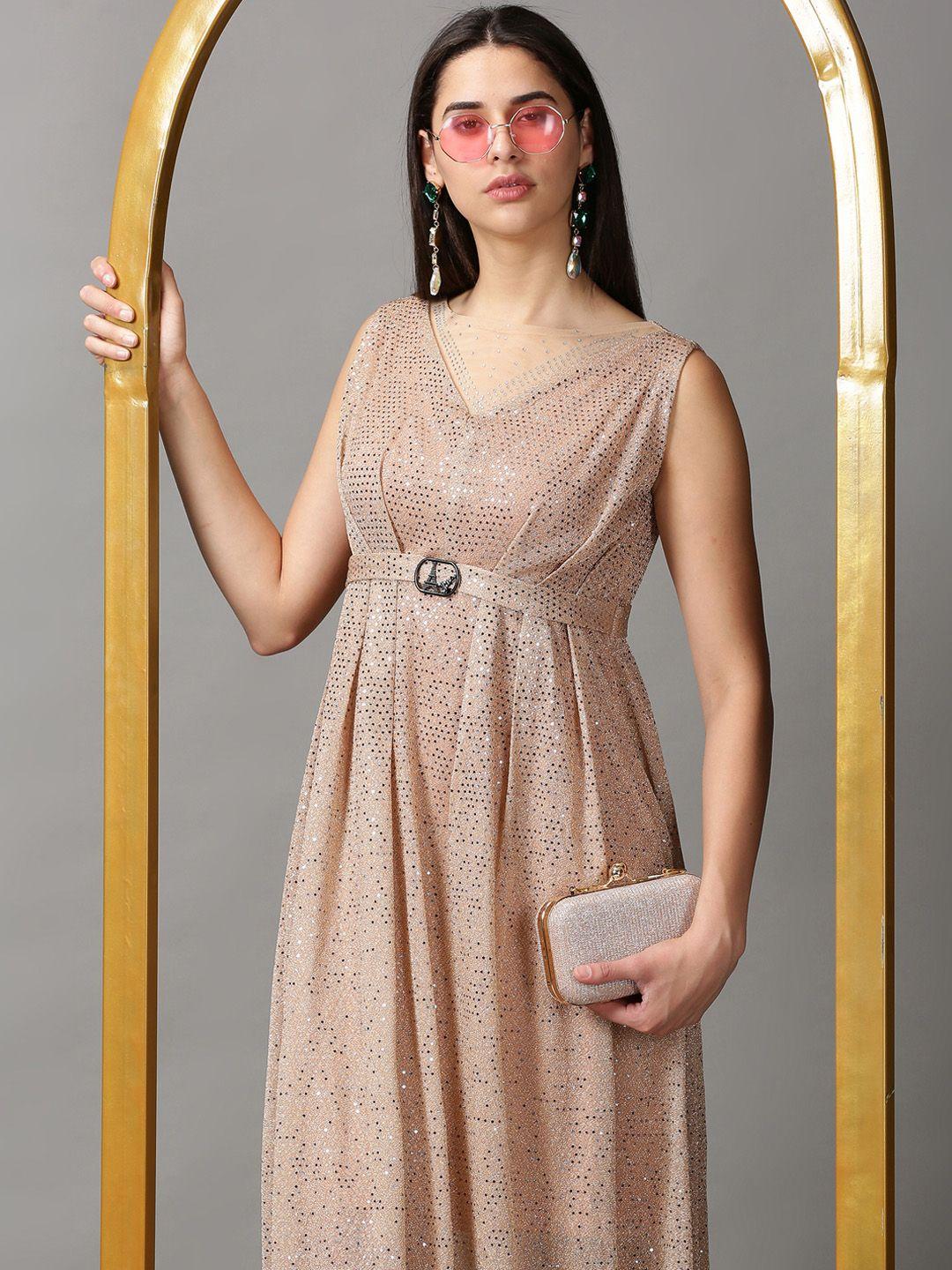 showoff rose gold embellished maxi maxi dress