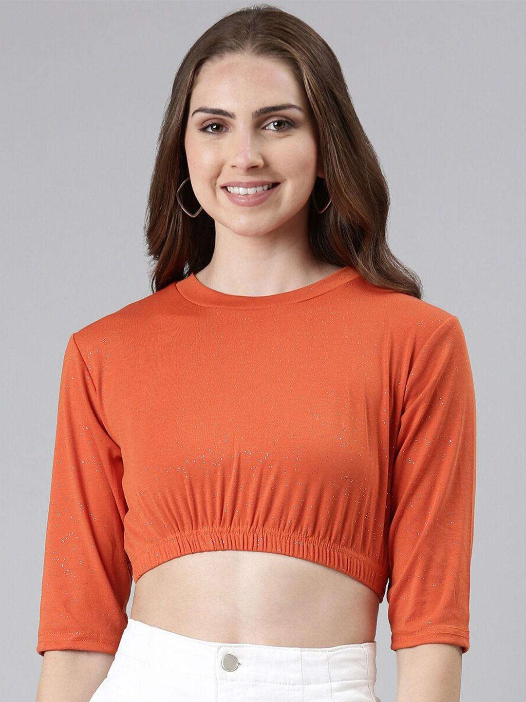 showoff round neck cinched waist crop top