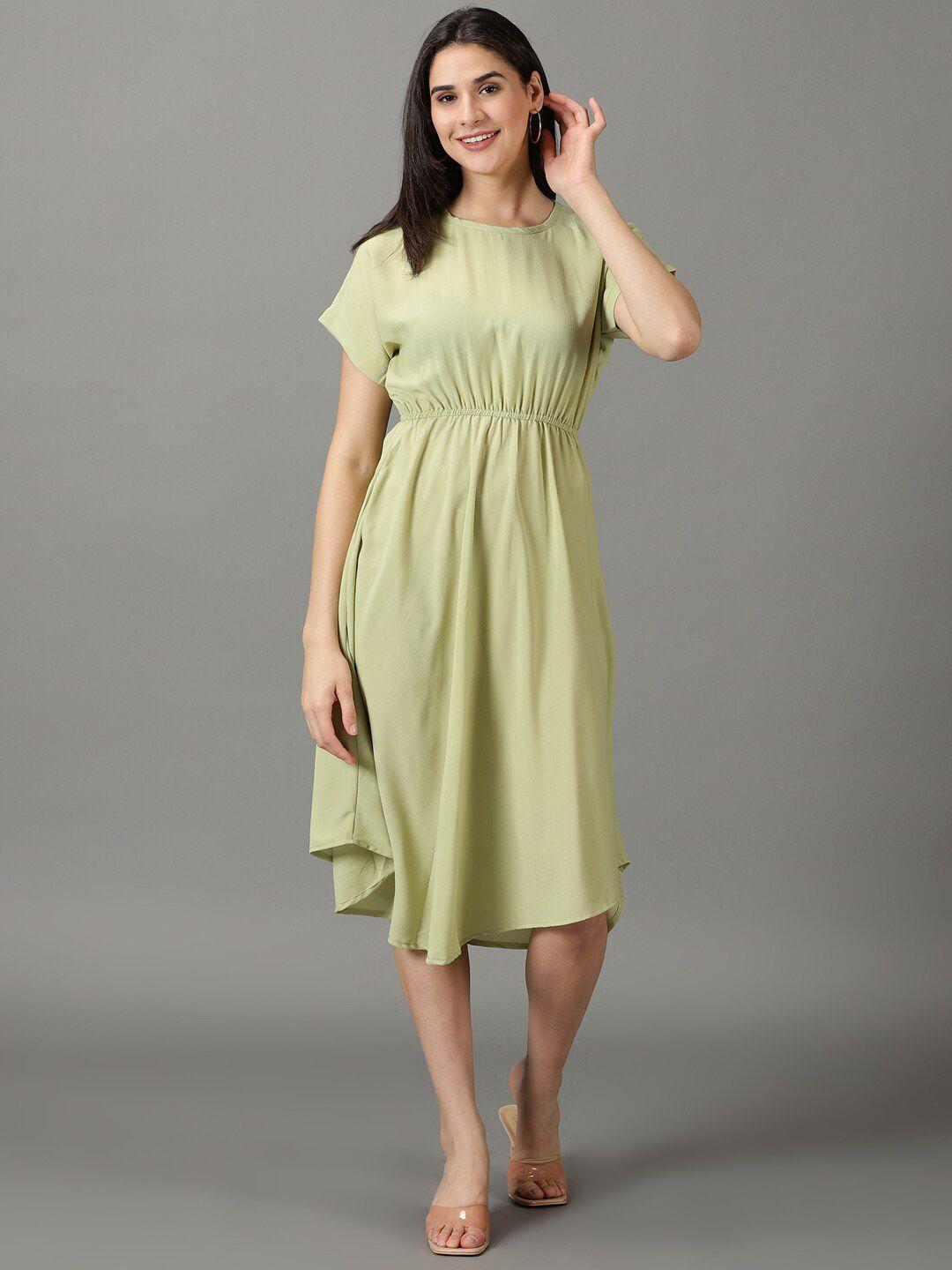 showoff round neck crepe fit & flare dress