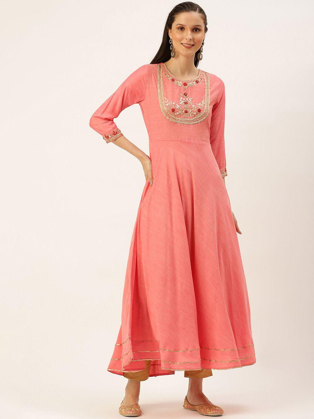 showoff round neck embellished a-line ethnic dress