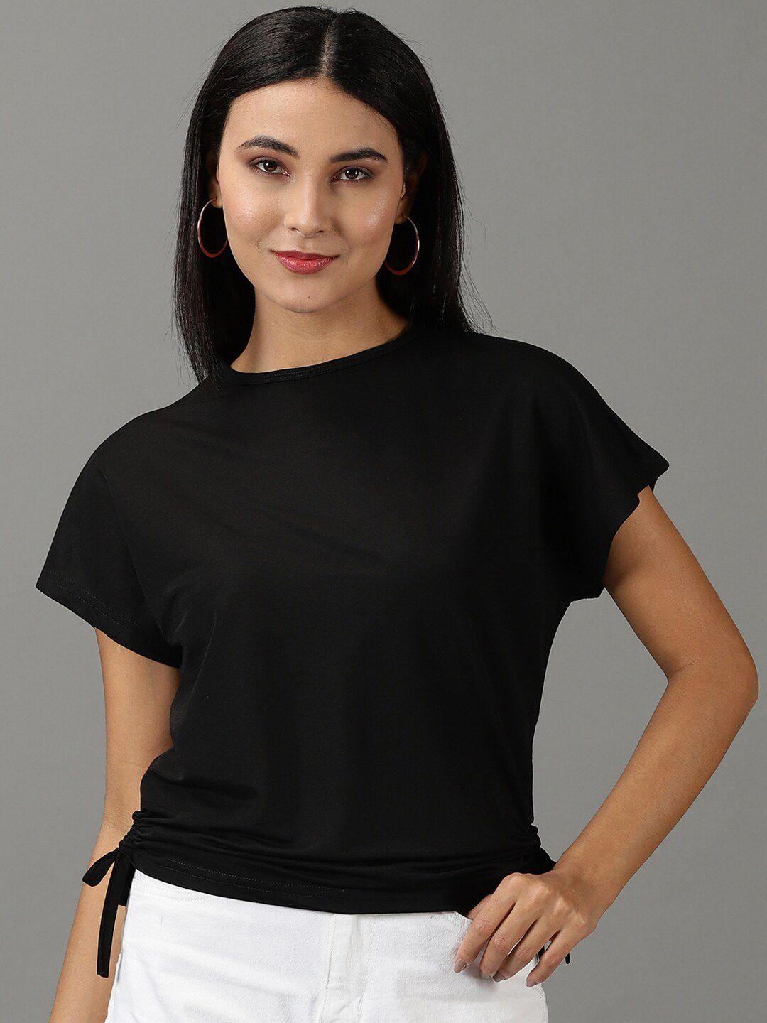 showoff round neck extended sleeves ruched top