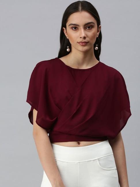 showoff round neck flared sleeves solid maroon top