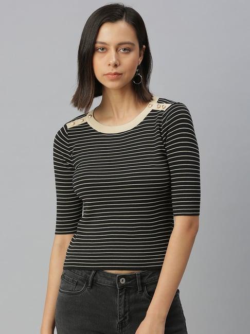 showoff round neck horizontal stripes black top